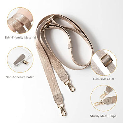 EKAX Crossbody Universal Phone Lanyard, Adjustable Double Hooks Strap with Adhesive-Free Tether Tab, Neck Holder for Cases - color: Beige