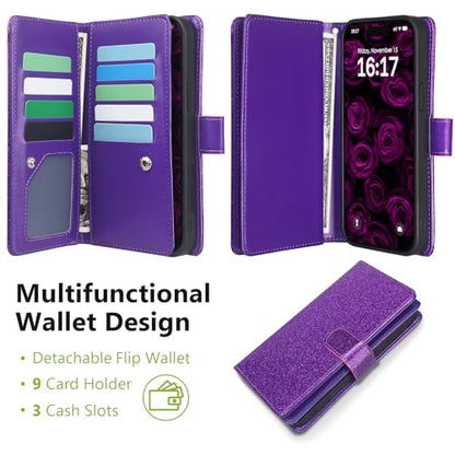 Varikke for iPhone 13 Pro Case Wallet Magnetic Detachable Bling, D-Purple - color: (Standard) Dark Purple, size: iPhone 13 Pro 6.1"