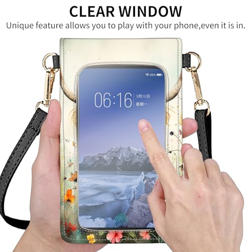 for Women Cell Phone Purse,with Touchscreen Cell Phone Purse,PU Leather Shoulder Bag Waterproof Phone Wallet Case with Clear Touch Screen Window up to 6.7 inch Smartphone, - color: Cow Cattle Butterfly-150