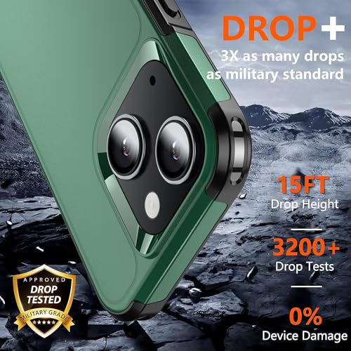 Shockproof for iPhone 15 Case,[15 FT Military Grade Drop Protection],with 2X [Tempered Glass Screen Protector ] with Air Bumpers Full-Body Protective Phone Case, Dark Green - color: Dark Green