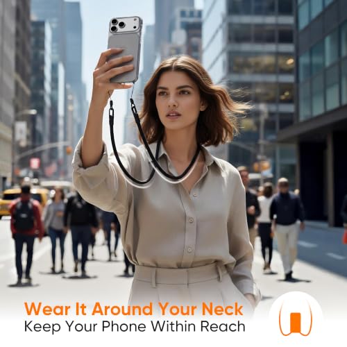 Phone Lanyard Crossbody for iPhone & Most Phones Adjustable Strap (No Case) - color: Black