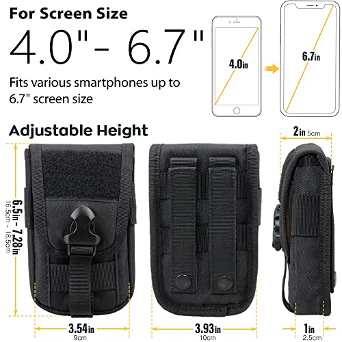 WYNEX Tactical Phone Pouch Molle, Phone Blet Holder Fit 4.0-6.7" Screen | Cellphone Holster with 2 compartmen & Card Organizer, Include Tactical Gear Clip, 1000D Nylon - color: Black