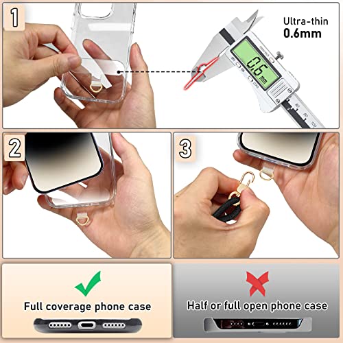 UKON Cell Phone Lanyard,Crossbody Lanyard and Wrist Strap Premium Metal Buckle Phone Charms with 2 X Phone Patch Compatible with All Smartphone(Black) - color: Black