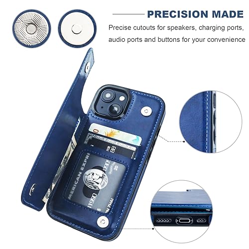 ONETOP for iPhone 15 Wallet Case with Credit Card Holder,Blue | Kickstand,ID/Cash Holder,Case Wallet with Card Slots,Double Magnetic Clasp,Durable PU Leather Shockproof Cover for Women Men - color: Blue