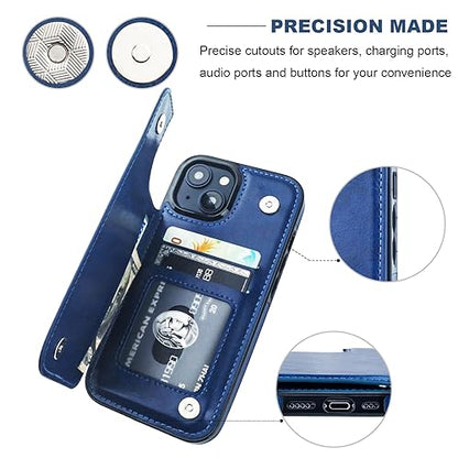 ONETOP for iPhone 15 Wallet Case with Credit Card Holder,Blue | Kickstand,ID/Cash Holder,Case Wallet with Card Slots,Double Magnetic Clasp,Durable PU Leather Shockproof Cover for Women Men - color: Blue