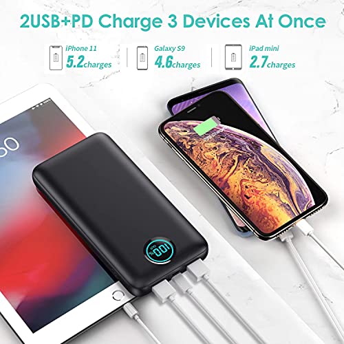 Portable Charger Power Bank 30800mAh LCD Display Power Bank,25W PD Fast Charging +QC 4.0 Quick Phone Charging Power Bank Tri-Outputs Battery Pack Compatible with iPhone,Android etc(Black)