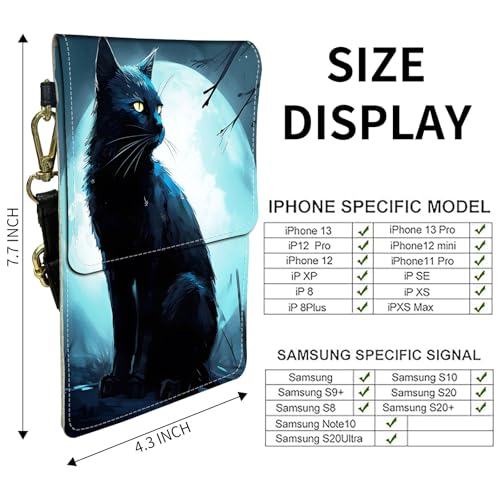 for Women Cell Phone Purse,with Touchscreen Cell Phone Purse,PU Leather Shoulder Bag Waterproof Phone Wallet Case with Clear Touch Screen Window up to 6.7 inch Smartphone, - color: Black Cat / Blue Sky -193