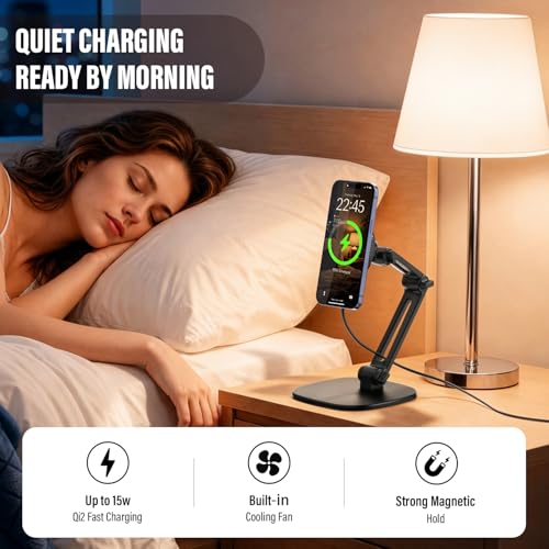 APPS2Car Qi2 15W Wireless Charger Stand Adjustable Phone Holder for Desk - color: Black - Wireless Charging Stand