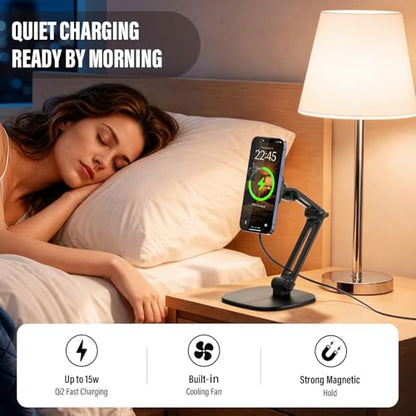 APPS2Car Qi2 15W Wireless Charger Stand Adjustable Phone Holder for Desk - color: Black - Wireless Charging Stand
