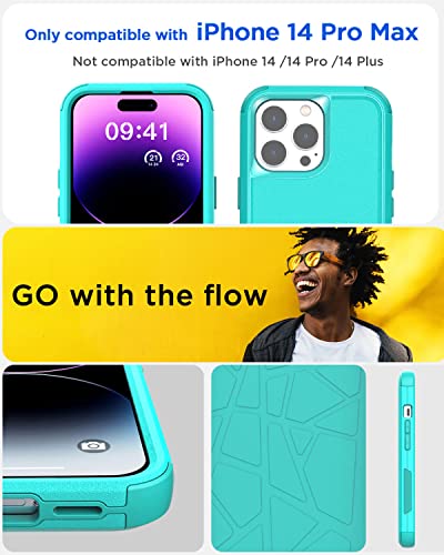 AICase for iPhone 14 Pro Max Case(6.7")Case,Heavy Duty 3-Layer Rugged Pocket-Friendly Phone Cover,Durable Military Grade Protection Shockproof/Drop Proof/Dust-Proof Protective for iPhone 14 Pro Max - color: Teal