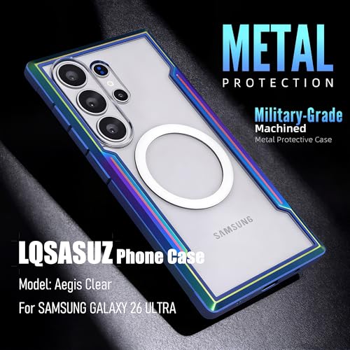 for Samsung Galaxy S26 Ultra Phone Case, Compatible with MagSafe,[20FT Mil-Grade Drop Protection], Durable Anodized Shockproof Aluminum Frame Slim,Iridescent - color: S26 ULTRA Gilded Blue