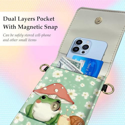 Small Crossbody Bags for Women Touchscreen Cell Phone Bag Cross Body Purses with adjustable Strap,Gifts For Teenage Girls - color: Cute Frog Mushroom Snail