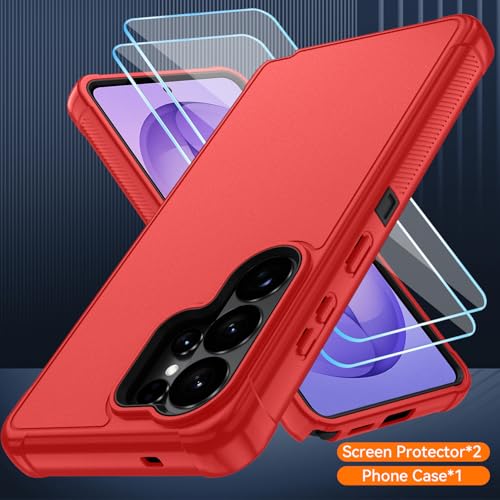 for Samsung Galaxy S26 Ultra Case with HD Screen Protector, 3-Layer Shockproof Military Grade Full Body Protection, Heavy Duty Hybrid Protective Phone Cover (Bright Red/Black) - color: Bright Red/Black