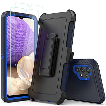 TENCO Compatible with Samsung Galaxy A32 5G Case,with Screen Protectors,Heavy Duty Rugged Shockproof Full Body Protection Kickstand Case Belt Clip Holster for 5G(Blue) SM-A326B, SM-A326B/DS - color: Blue