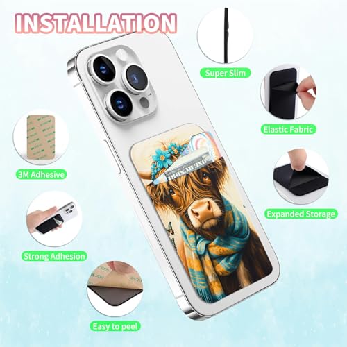 Phone Credit Card Holder Stick on, Cell Phone Pocket Self Adhesive Stretchy Stick on Wallet ID Credit Card Case Pouch Sleeve with Flap for All Smartphones, Blue Towel Cow - color: Blue Towel Cow