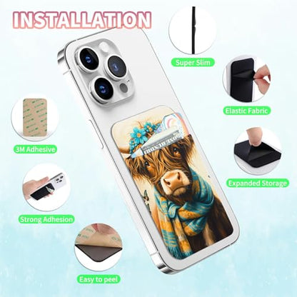 Phone Credit Card Holder Stick on, Cell Phone Pocket Self Adhesive Stretchy Stick on Wallet ID Credit Card Case Pouch Sleeve with Flap for All Smartphones, Blue Towel Cow - color: Blue Towel Cow