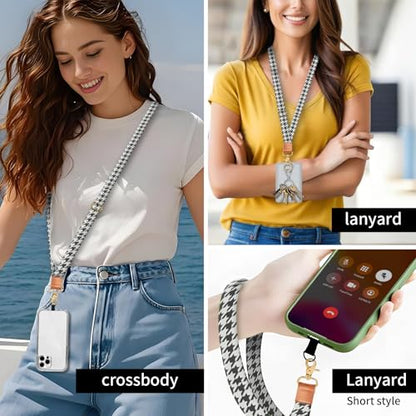 Phone Lanyard Crossbody Wrist Strap, Universal Adjustable Neck Strap for Phone Case Keys ID Badges - color: Cute Houndstooth