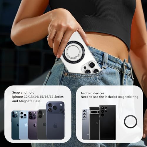 Magnetic Phone Ring Holder for MagSafe,360 Degree Rotation Magnet Cell Phone Grip Glitter Design Stand Finger Ring Kickstand for Smartphone - Black