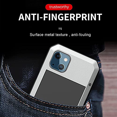 for iPhone 13 Case, 360 Full Body Protective Cover Heavy Duty Shockproof Tough Armour Aluminum Metal Case with Silicone Built-in Screen Protector for Apple iPhone 13 6.1 Inch - Silver - color: Silver