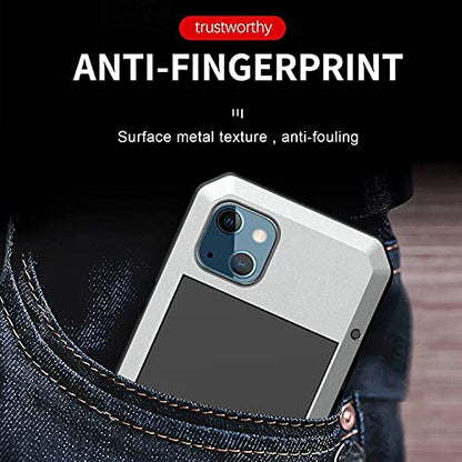for iPhone 13 Case, 360 Full Body Protective Cover Heavy Duty Shockproof Tough Armour Aluminum Metal Case with Silicone Built-in Screen Protector for Apple iPhone 13 6.1 Inch - Silver - color: Silver