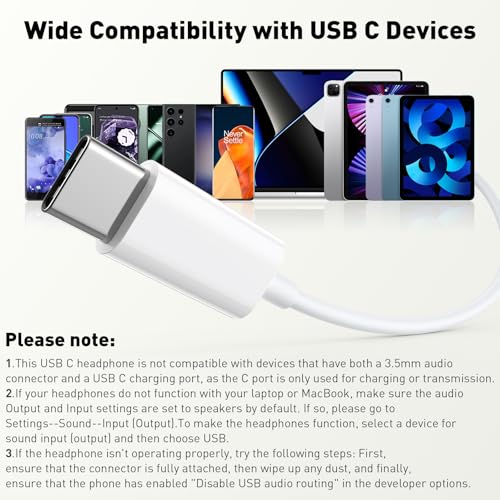USB C Headphones Magnetic Wired Earbuds with Mic for Apple/Samsung Android - color: White/ Red
