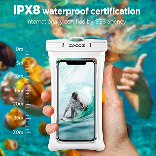 CACOE Floatable Waterproof Phone Pouch 2 Pack Up to 7.0",Black+White | Floatable, IPX8 Waterproof Phone Case,Adjustable Lanyard,Dry Bags for Beach/Cruise/Travel/Camping/Kayak/Vacation Essentials - color: Black+White