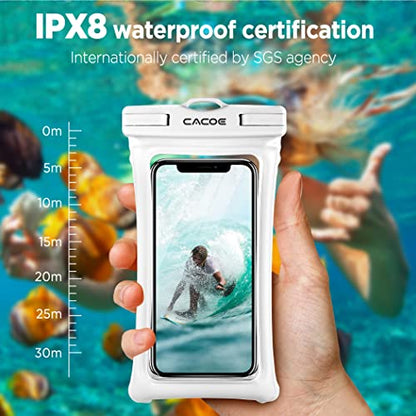 CACOE Floatable Waterproof Phone Pouch 2 Pack Up to 7.0",Black+White | Floatable, IPX8 Waterproof Phone Case,Adjustable Lanyard,Dry Bags for Beach/Cruise/Travel/Camping/Kayak/Vacation Essentials - color: Black+White