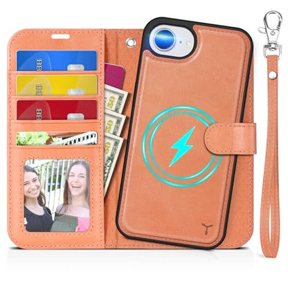 TUCCH Detachable 2-in-1 Case Wallet for iPhone 17e & 16e 6.1", Peachy Pink | 4 Card Slots, RFID Blocking, Wireless Charging, Viewing Stand, Wrist Strap, PU Leather, Shockproof TPU, Magnetic, Flip Cover - color: Textured Peachy Pink
