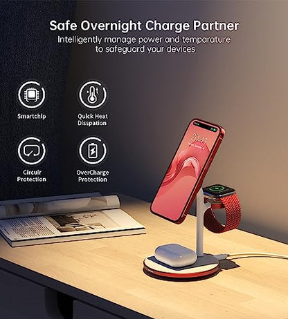 3 in 1 Magnetic Wireless Charging Station for Apple Devices,15W for Magsafe - color: Red