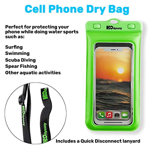 H2ODYSSEY Waterproof Phone Case and Lanyard - Excellent Waterproof Protection - Floats in The Water -Lanyard for Beach Kayak Travel - Universal Size - Green - color: Green