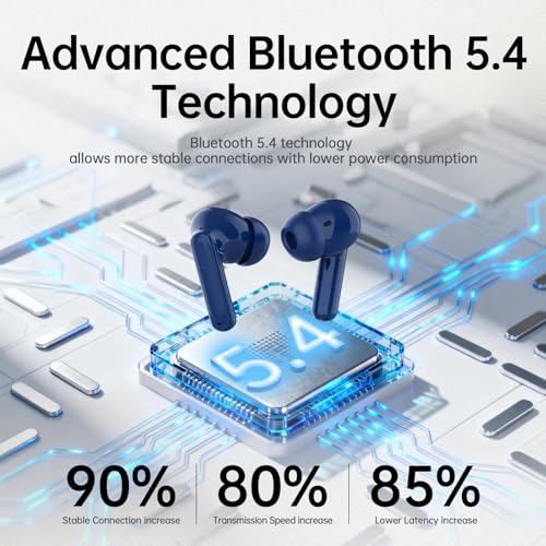xinwld Adaptive Hybrid Active Noise Canceling 2026 Wireless Earbuds, 6 Mics ENC Clear Call Ear Buds, Hi-Res Audio Deep Bass Bluetooth 5.4 Headphones, 40H Playtime, Wireless Charging, LED, USB-C, Blue - color: Deep Blue