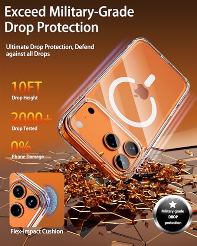 for iPhone 17 pro Max Case, Compatible with MagSafe, Clear with No Yellowing, with 2 Pieces Tempered Glass, Military Grade Shockproof Protective Cover, Slim Rugged Design, 6.9 Inch - color: A1-Clear, size: iPhone 17 pro Max (6.9")
