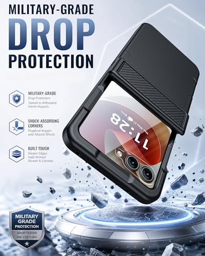 GooseBox for Motorola Razr 2026/Razr 2025 Case Wallet RFID Card Holder&Hinge Protection&HD Screen Protector, Full Body Shockproof Cover for Motorola Razr 2026/Razr 2025/Razr 2024(Black)