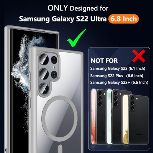 Hensinple for Samsung Galaxy S22 Ultra Case Magnetic, Galaxy S22 Ultra Phone Case Wireless Charging, Clear Hard Back Shockproof Cover Case 6.8 Inch, Gray - color: Gray-S22 Ultra, size: Galaxy S22 Ultra 6.8 inch
