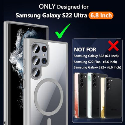 Hensinple for Samsung Galaxy S22 Ultra Case Magnetic, Galaxy S22 Ultra Phone Case Wireless Charging, Clear Hard Back Shockproof Cover Case 6.8 Inch, Gray - color: Gray-S22 Ultra, size: Galaxy S22 Ultra 6.8 inch
