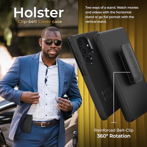 MOTIVE for Samsung Galaxy S24 Ultra Case with Belt Clip and Stand | 6.8" | Case & Holster, MagSafe compatible, built-in Kickstand Horizontal, 360° rotating belt clip, slim low-profile fit - size: s24 Ultra