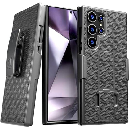 Designed for Samsung Galaxy S23 Ultra Case with Belt Clip Holster | Rugged Holster & Protective Phone Case Combo with Anti-Slip Texture - Black - color: Black Lines