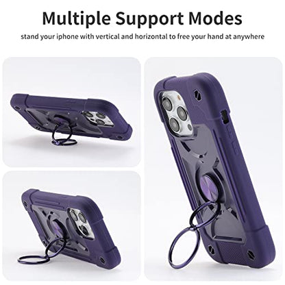 MARKILL Compatible with iPhone 14 Pro Case 6.1 Inch with Built-in Ring Stand, Military Grade Drop Protection Full Body Rugged Heavy Duty Case 3 in 1 Protective Durable Cover - color: Deep Purple, size: iPhone 14 Pro 6.1"