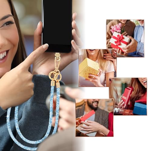 Crystal Phone Strap Crossbody and Wrist Lanyard, Anti Theft Layered & Wrist Strap Cell Phone Neck for Women - color: Blue