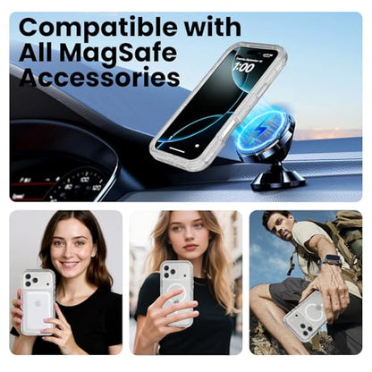 Follaroma Magnetic for iPhone 17 Pro Case,Heavy Duty Phone Cases,Clear,6.3" | Compatible with MagSafe, Heavy Duty Shock proof Protection, Military-Grade Anti-Drop, Dual Layer Transparent Protective Cover - color: Clear, size: iPhone 17 Pro 6.3''