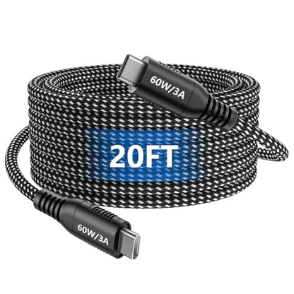 20ft USB C to USB C Cable 60W Fast Charging, Extra Long Braided Type C to C Charging Cable with USB 2.0 Data Transfer for iPhone 15/16/17, Samsung Galaxy, Pixel, Pad Pro/Air, MacBook Pro/Air