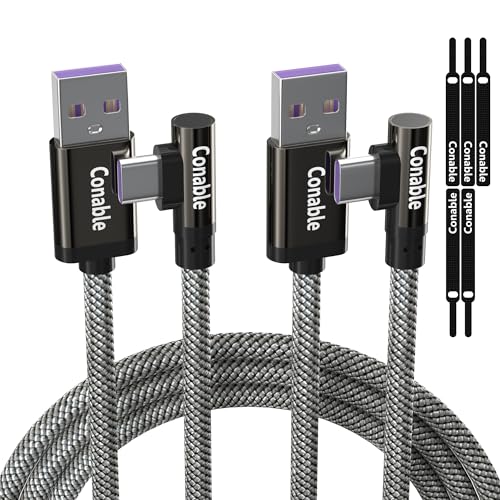 USB A to C Cable (2 Pack, 2FT+2FT), Right Angle 90 Degree Type-C Fast Charging Cable, Nylon Braided, Supports 5A/ 3A/ 60W/PD 20W, for iPhone 17/16/15 Series, Galaxy S22, Google Pixel, LG, Car Carplay