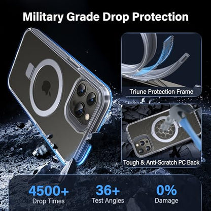 Magnetic Case for iPhone 13 Pro - [Built-in Invisible Stand] [Compatible with MagSafe] [Military Grade Drop Protection] Anti-Yellowing Hard Back Silicone Edge Cover, 6.1", Clear - color: Clear, size: iPhone 13 Pro 6.1''