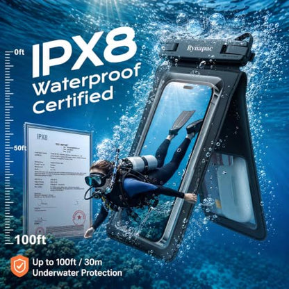 Rynapac Waterproof Phone Pouch 2 Pack, IPX8 Double Space Waterproof Phone Case with Lanyard for iPhone 17/16/15 Pro Max, Galaxy S26 Ultra, Cell Phone Dry Bag for Beach Cruise Essentials, Up to 8.5’’ - color: Black+Black