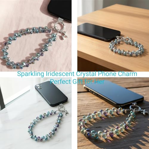 richginker Crystal Beaded Phone Wrist Strap with Tether Tab, Dark Purple - color: Dark Purple