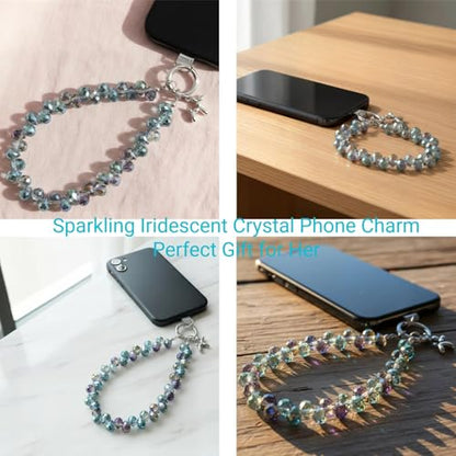 richginker Crystal Beaded Phone Wrist Strap with Tether Tab, Dark Purple - color: Dark Purple