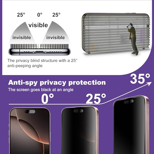 2 Pack Matte Privacy Screen Protector for iPhone 17, iPhone 16 Pro with Auto-Alignment Installer, 25° Anti-Spy, Anti-Glare, Anti-Reflection, Anti-Fingerprint, Bubble-Free Easy Install - size: iPhone 17 / iPhone 16 Pro