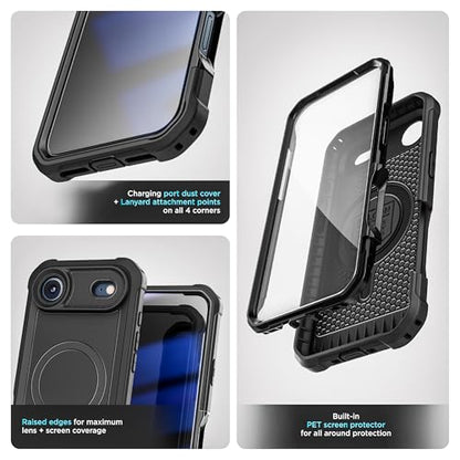 Encased for iPhone Air Case with Belt Clip (Falcon Series) Full-Body Case with Built-in Screen Protector and Phone Holster (Compatible with MagSafe) Black - size: iPhone Air