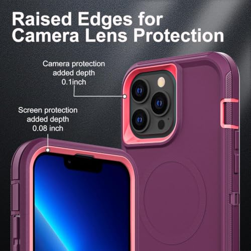 YKHJKLEC for iPhone 13 Pro Max Case, Compatible with Magsafe, Military Grade 3 in 1 Heavy Duty Shockproof/Drop Proof/Dust Proof Case (New-Purple/Pink) - color: New 2-Purple/Pink