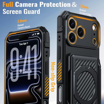 for iPhone 17 Pro Max Wallet Case With 4-5 Card Holder, 360° Stand - color: Black, size: iPhone 17 Pro Max